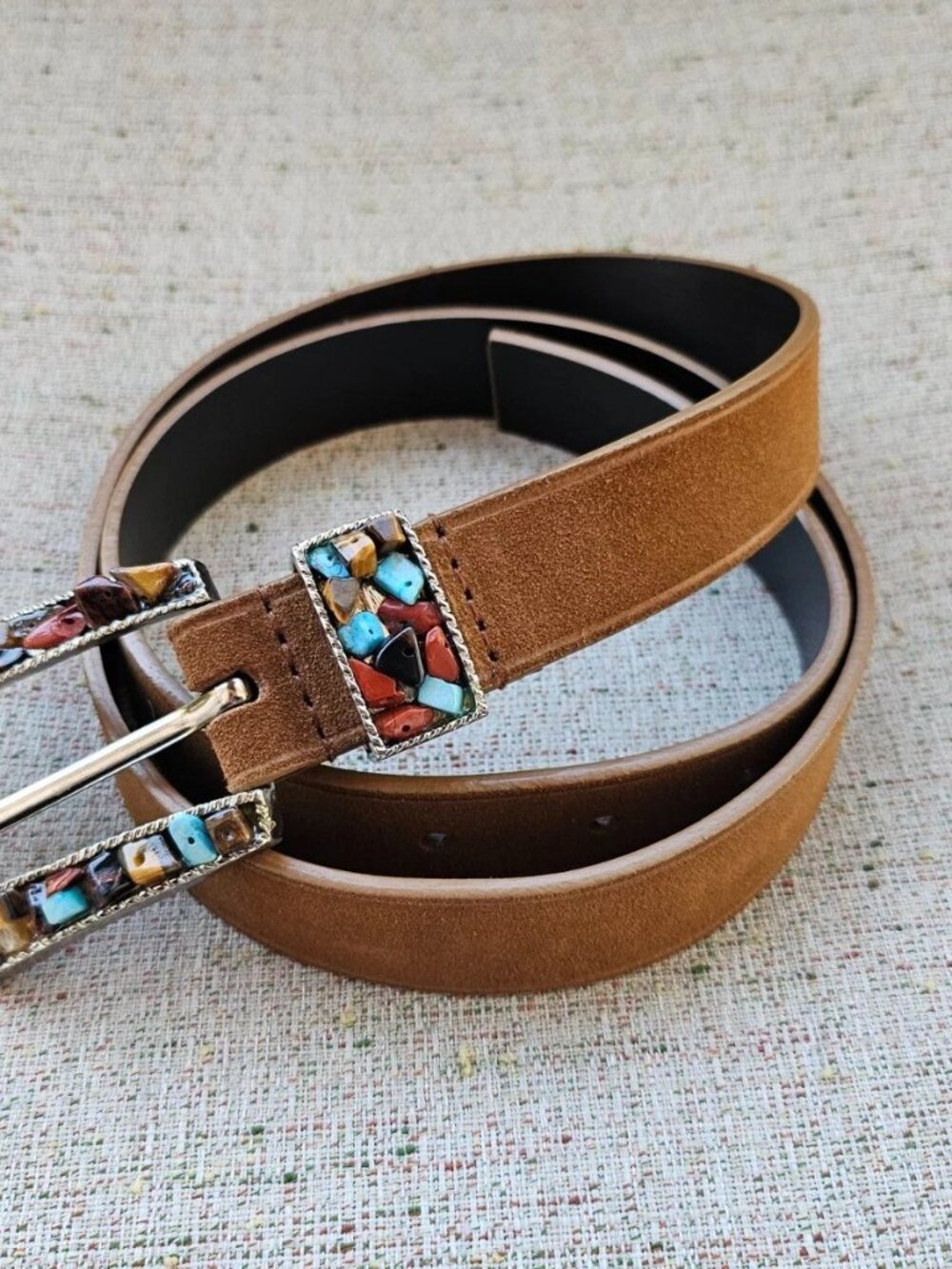 Vintage Nine West Belt Genuine Leather Brown Suede Waistband Size Large - Picture 3 of 14